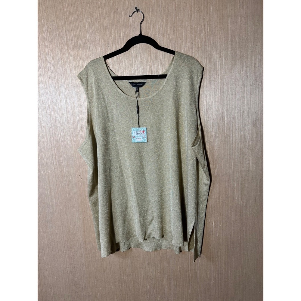Ming Wang $160 Womens 3X Gold Metallic Sleeveless Knit Tank Top Blouse